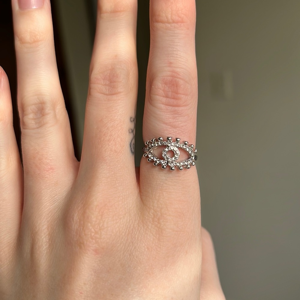 Evil eye crystal ring - silver